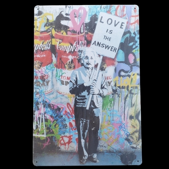 New Love Is The Answer Street Graffiti Metal Tin Art Home Wall Bedroom Decor - Picture 2 of 4